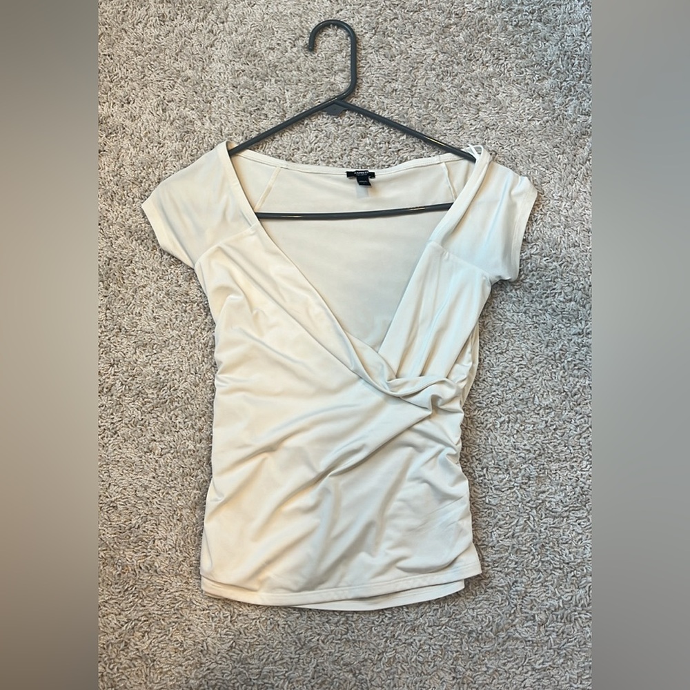 Express Cream Bodycon Wrap Contour Blouse